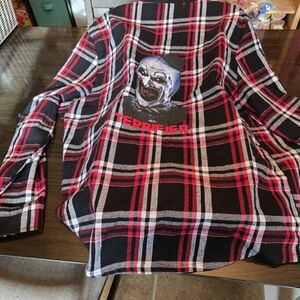 Spirit  Halloween Terrifier Art The Clown Flannel Button Up With Hood Xl